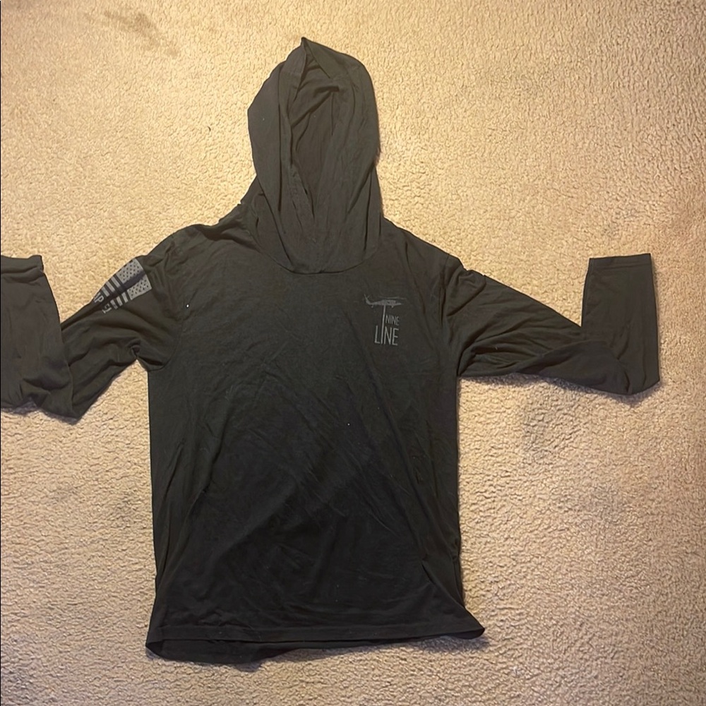 Nine-Line Charcoal Hooded Long Sleeve Tee